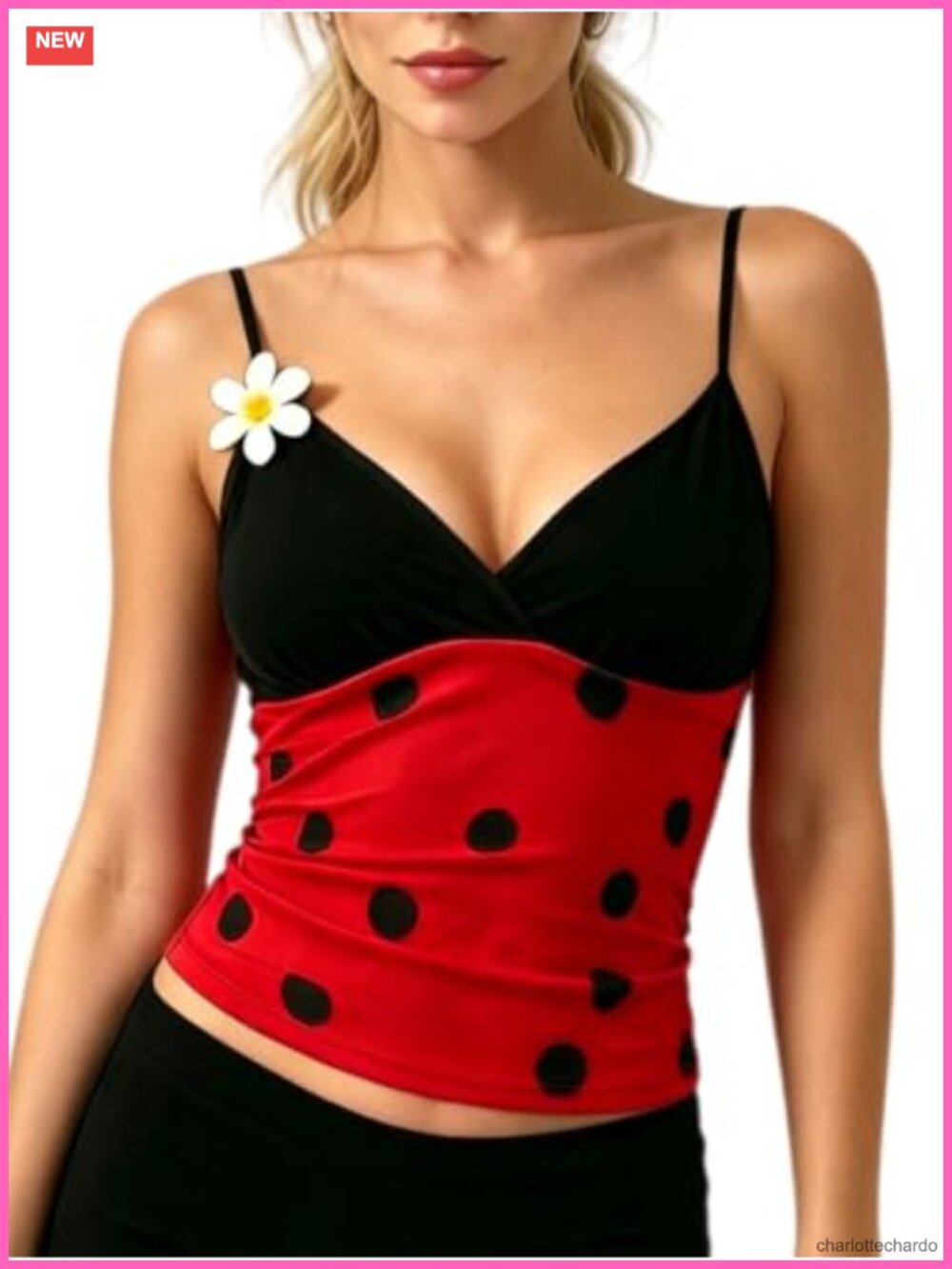 Women's Sleeveless V-Neck Polka Dot Tank Top Halloween Ladybug Costume